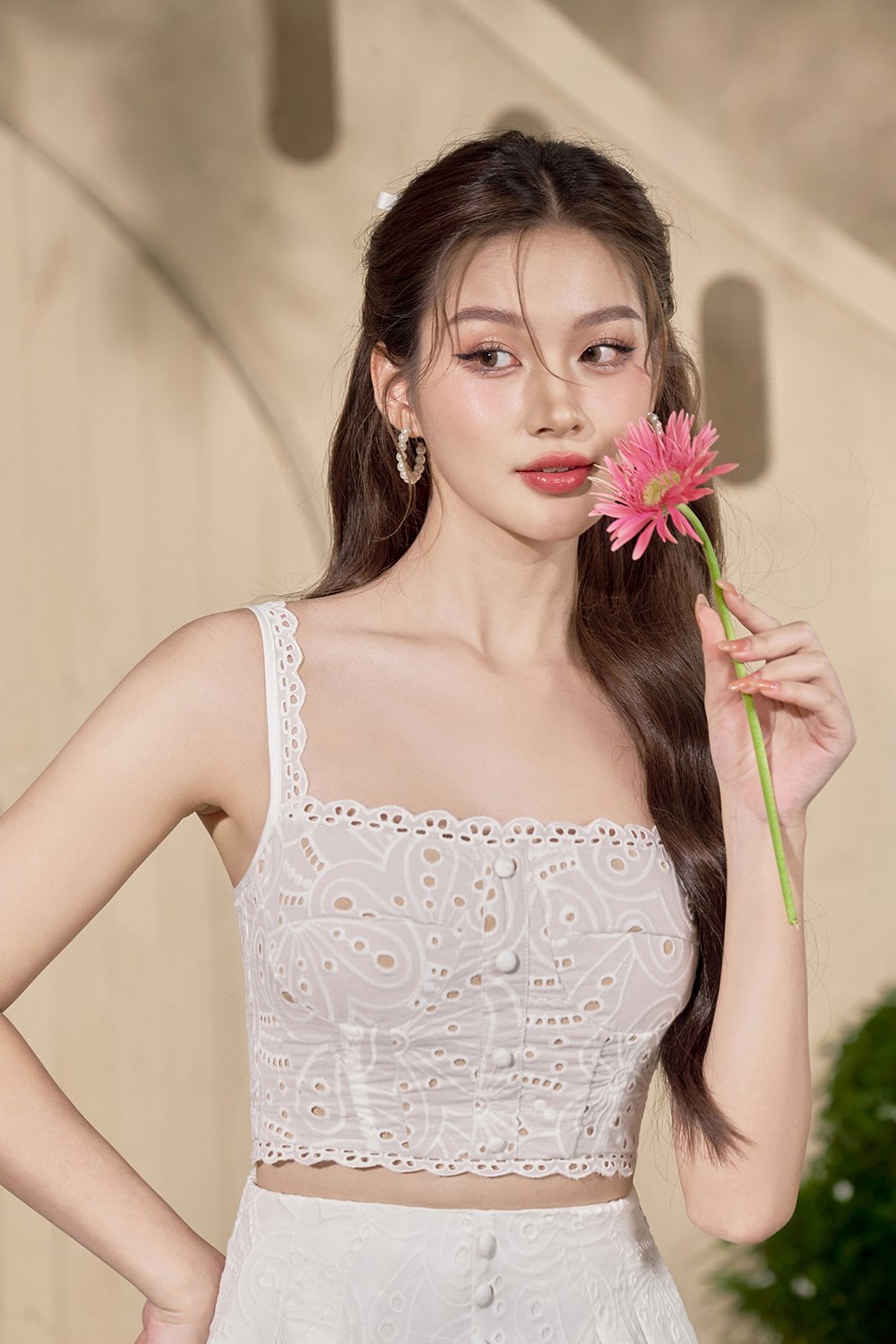 Naiara Padded Bustier Broderie Anglaise Top in Iconic White