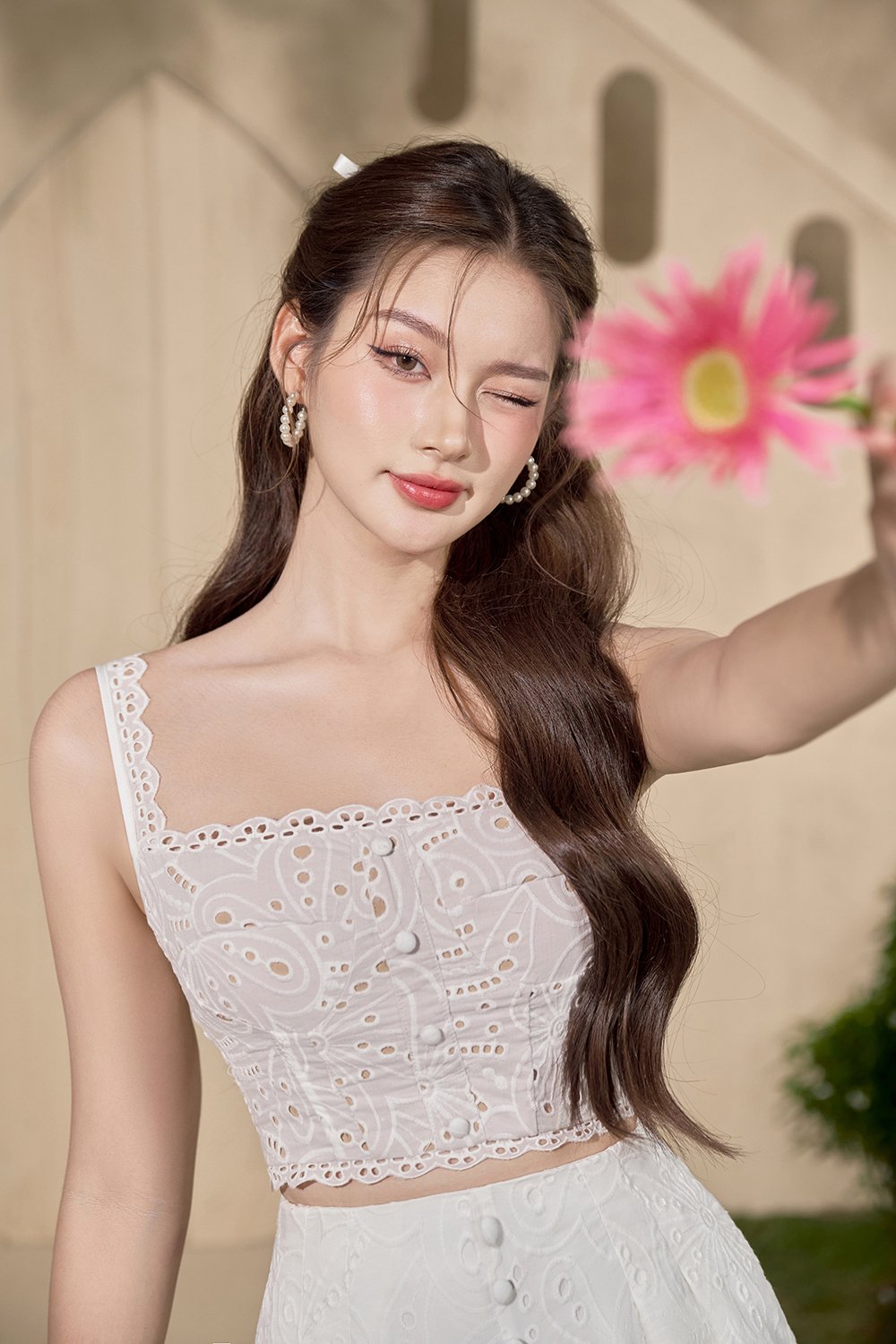 Naiara Padded Bustier Broderie Anglaise Top in Iconic White