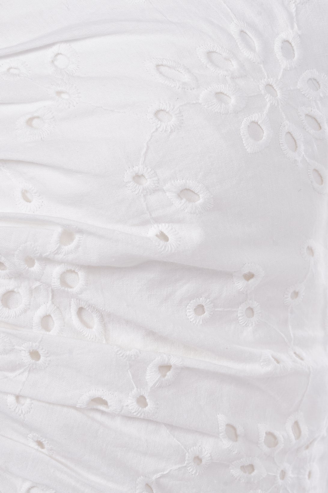 Sioux Ruched Sweetheart Broderie Anglaise Top with Ribbon Straps in Iconic White