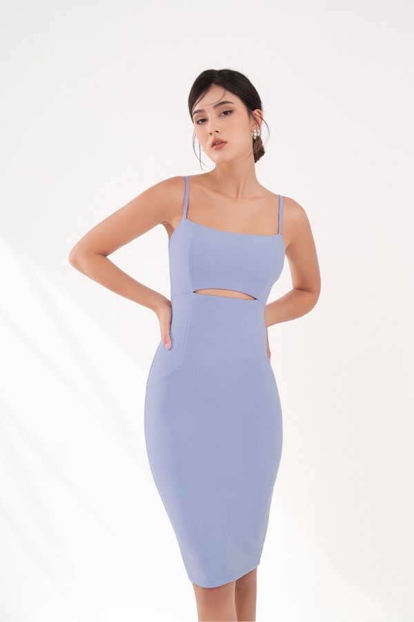 Aura Padded Cut Out Form Fitted Dress in Periwinkle Blue