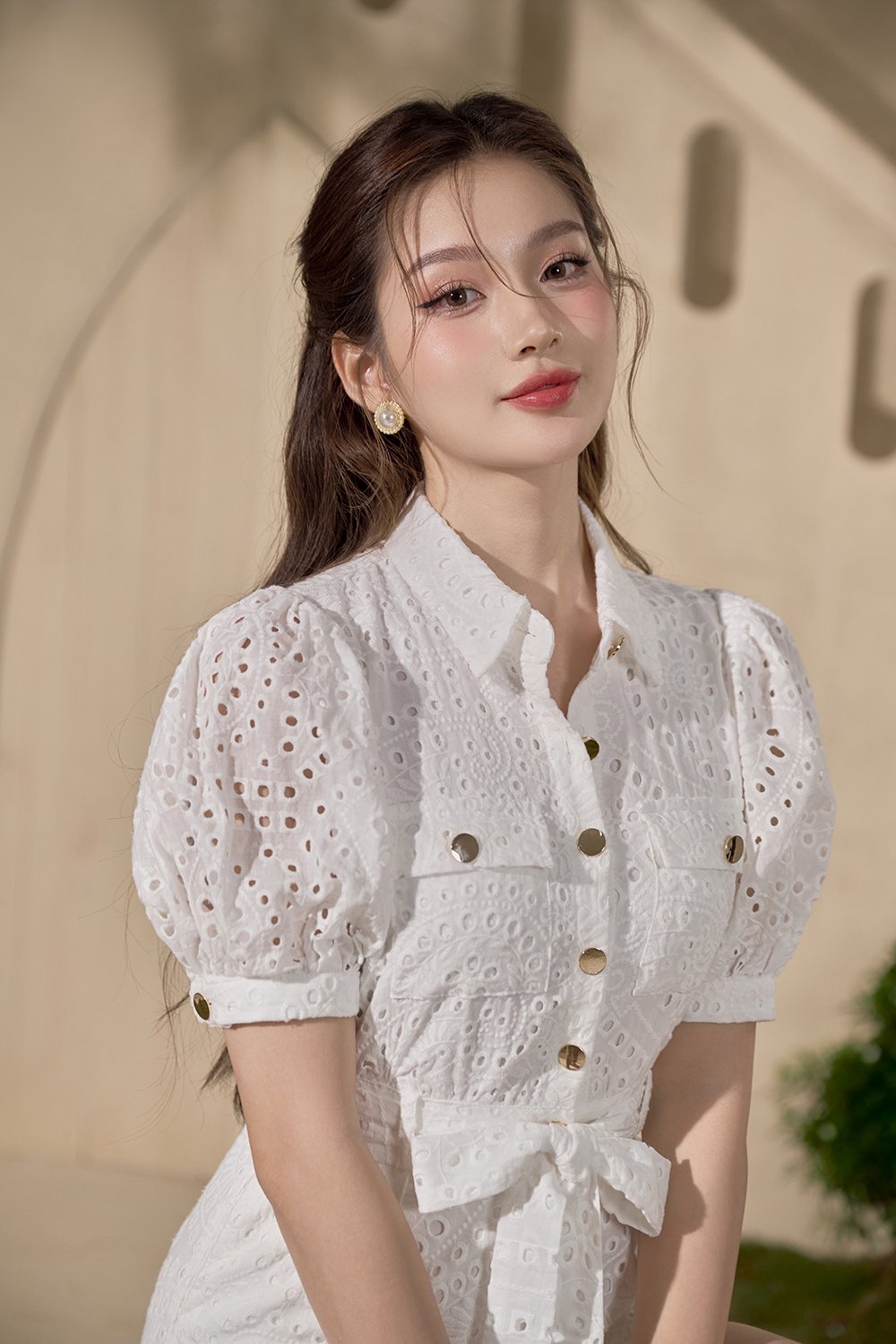 Aspen Puff Sleeves Broderie Anglaise Romper in Iconic White