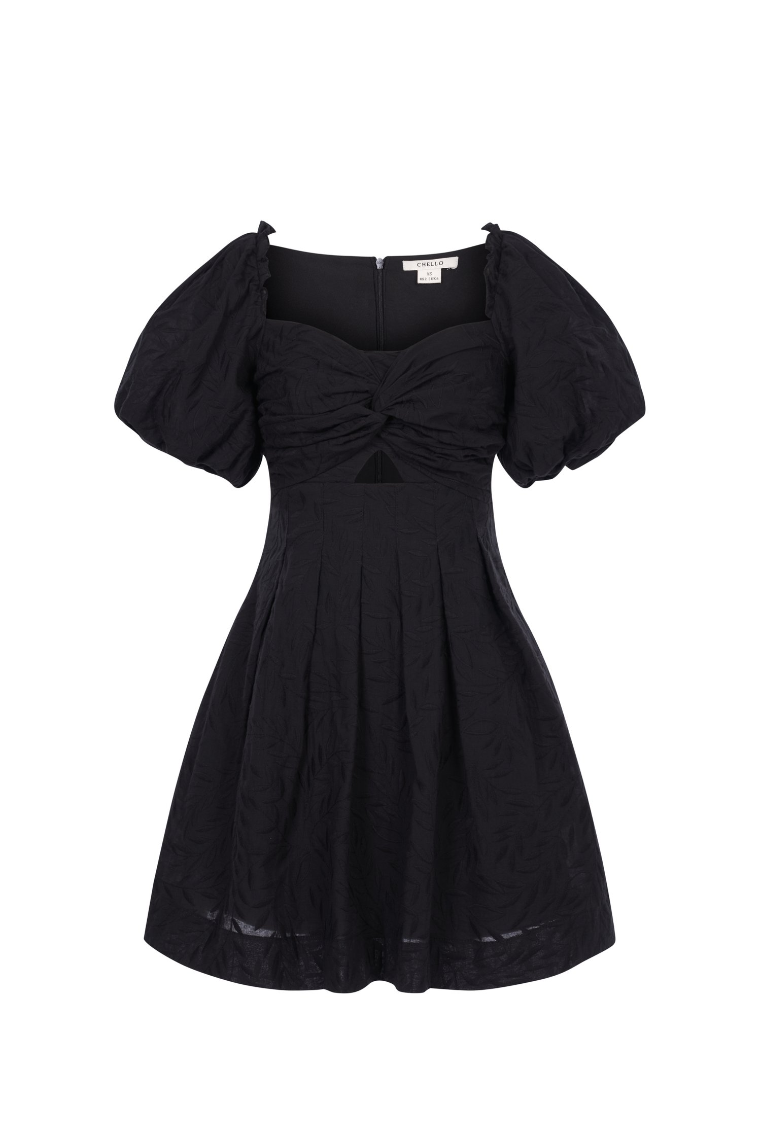 Sundance Puffy Sleeves A-Line Broderie Anglaise Mini Dress in Classic Black