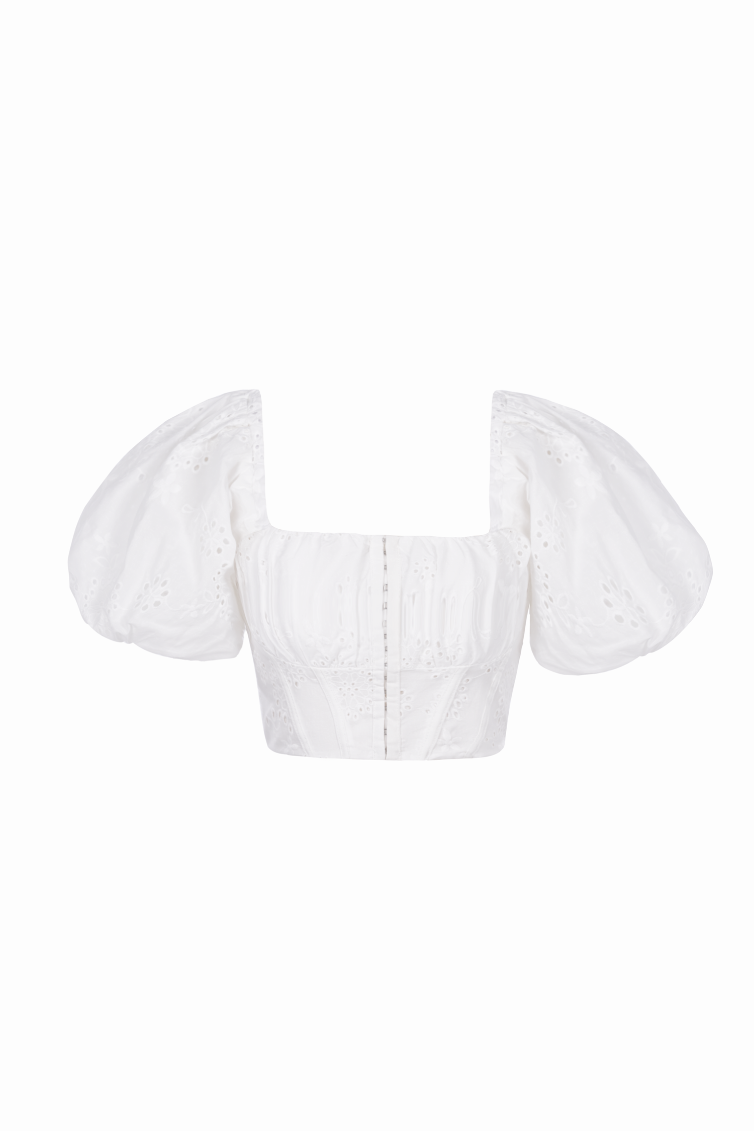 Bardou Puff Sleeves Hook & Eye Broderie Anglaise Top in Iconic White