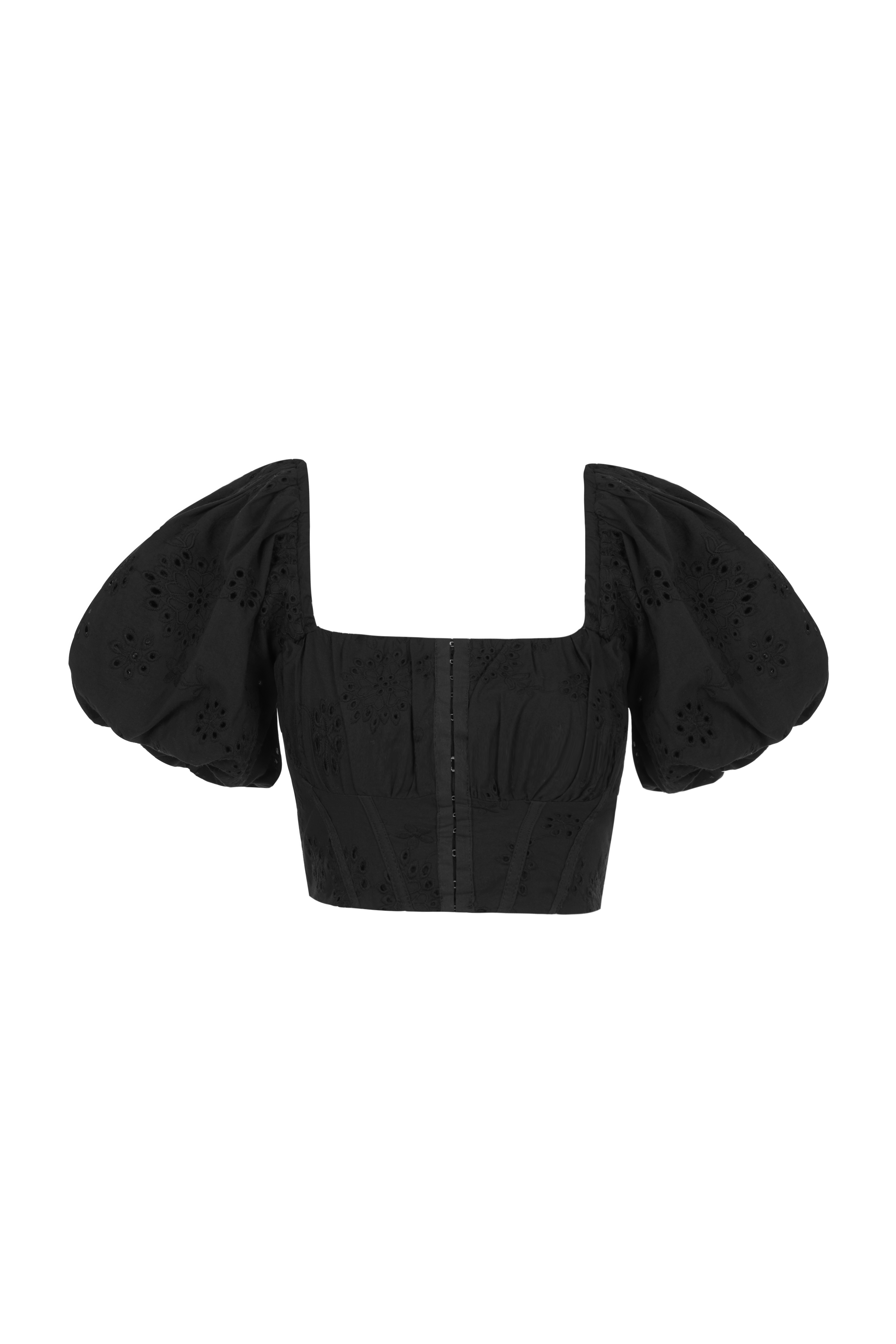 Bardou Puff Sleeves Hook & Eye Broderie Anglaise Top in Classic Black ...