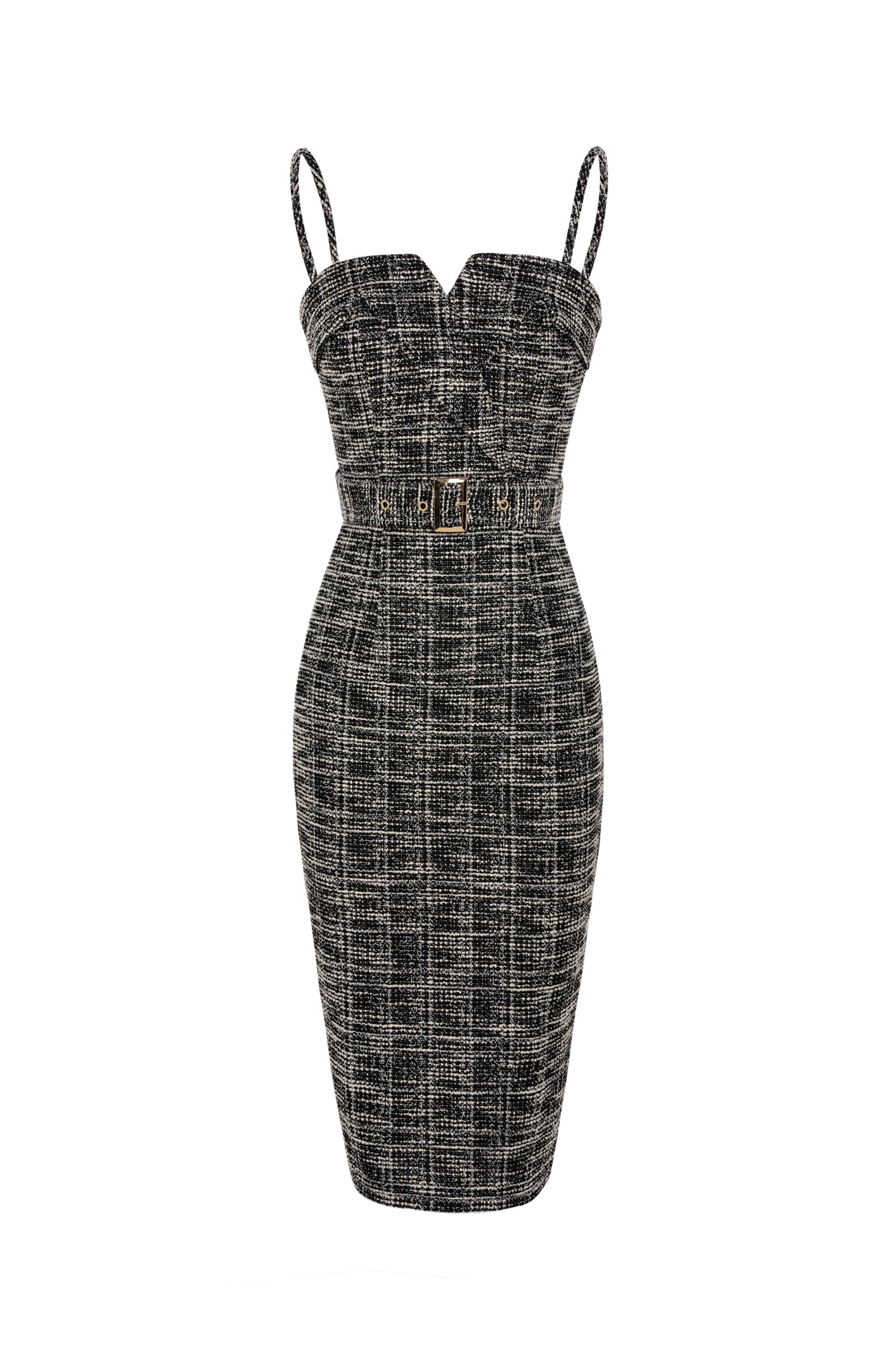 Ariella Tailored Tweed Pencil Dress in Monochromatic