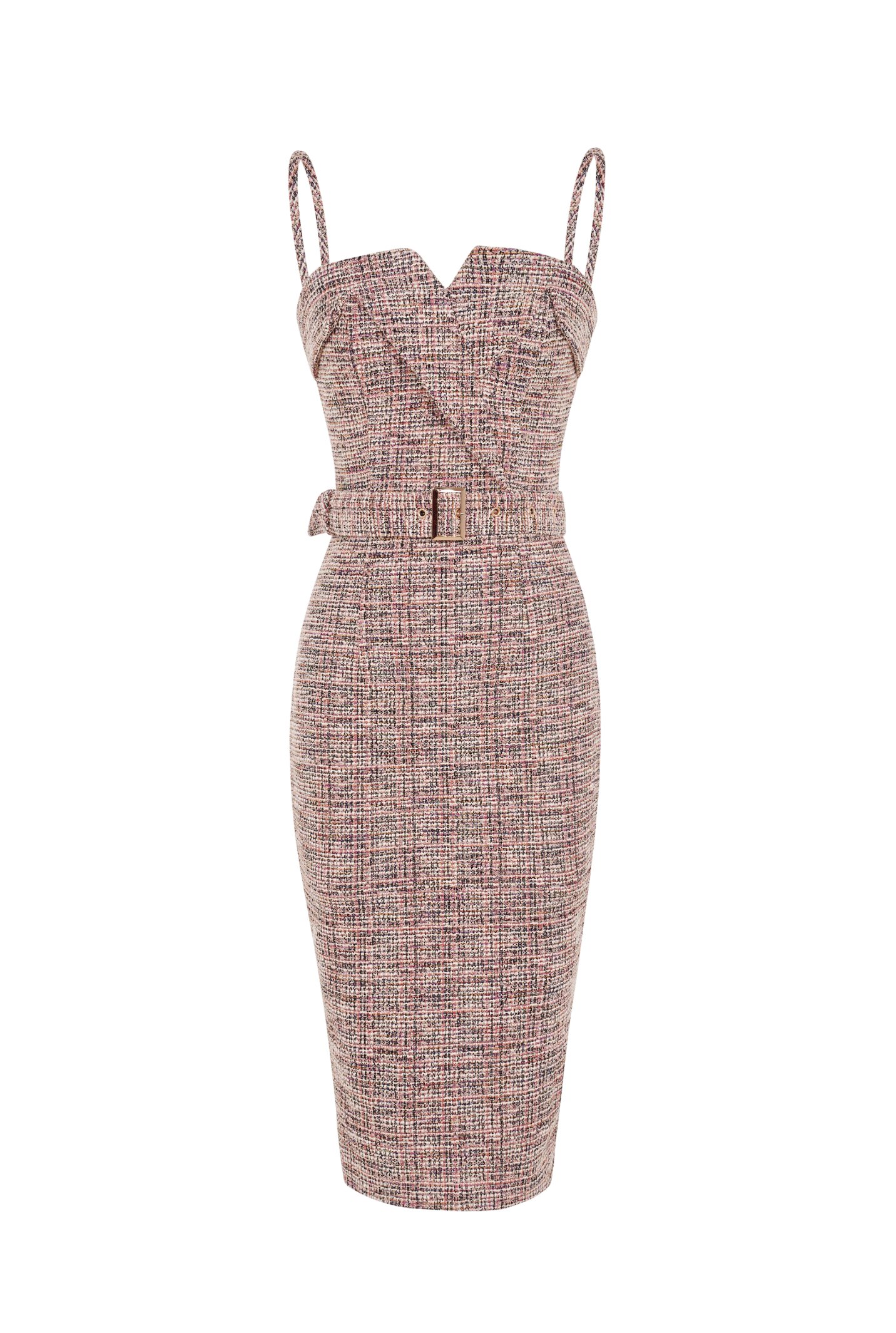 Ariella Tailored Tweed Pencil Dress in Pink Multicolor