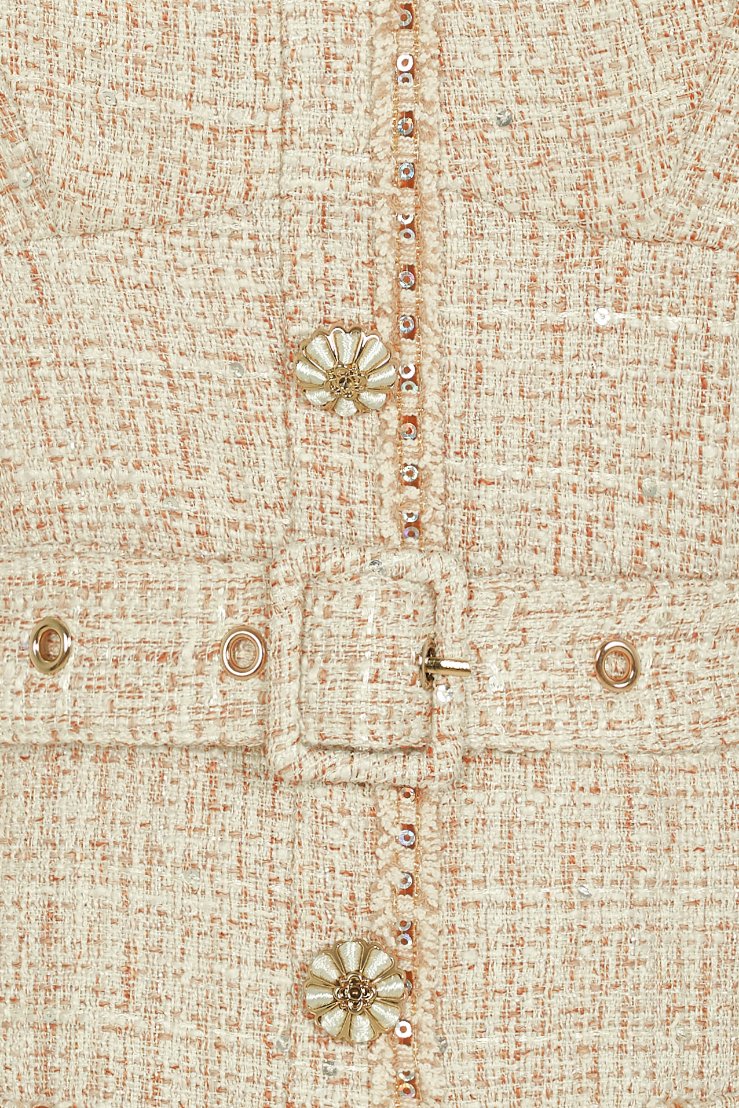 Aurora Belted Tweed Mini Dress in Sand Gold