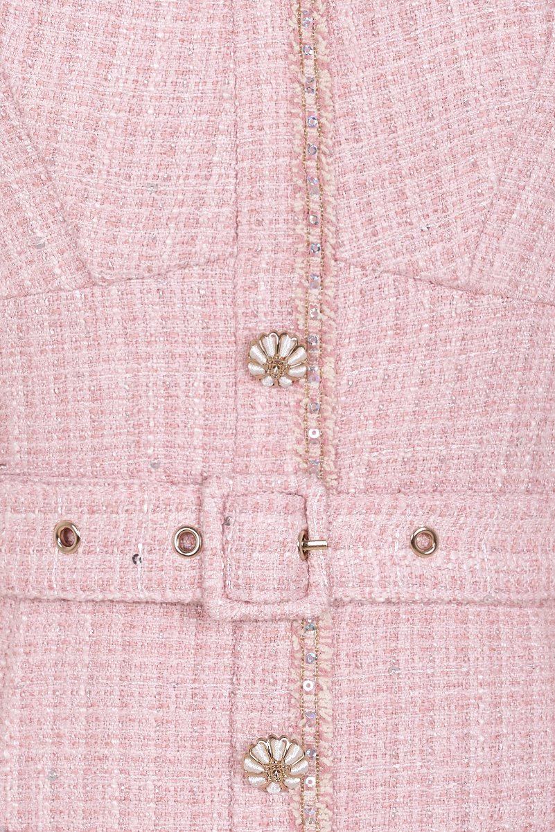 Aurora Belted Tweed Mini Dress in Soft Pink