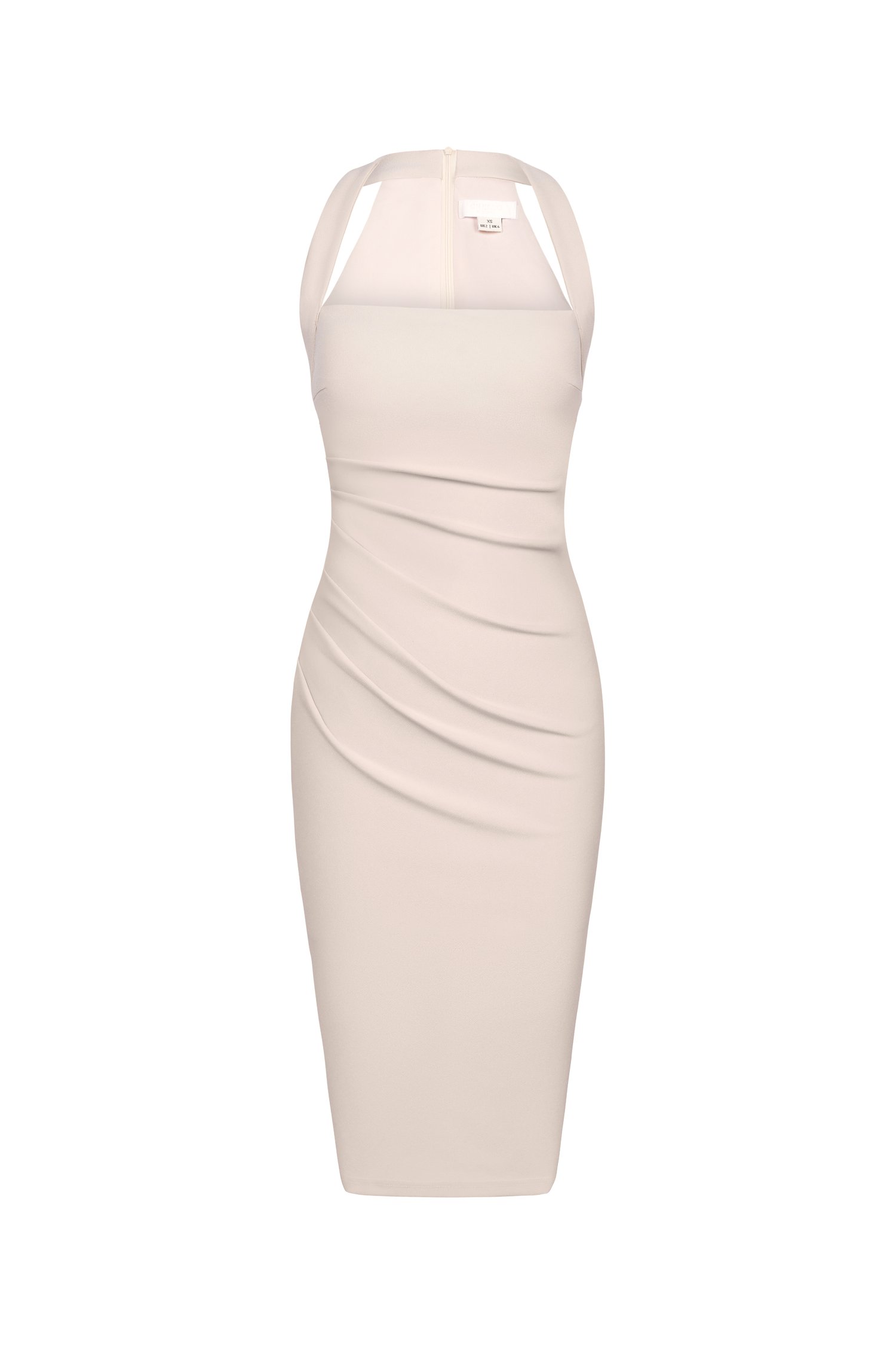 Baelin Padded Halter Ruched Midi Dress in Ivory