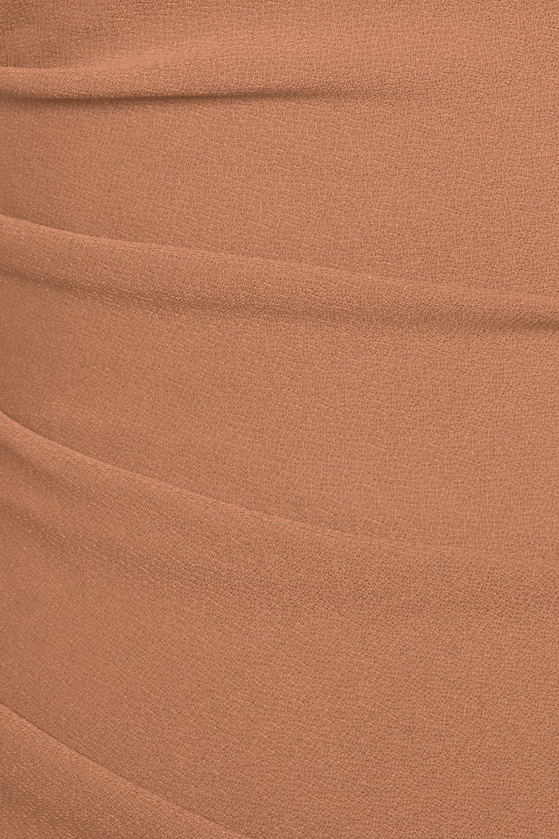 Baelin Padded Halter Ruched Midi Dress in Latte