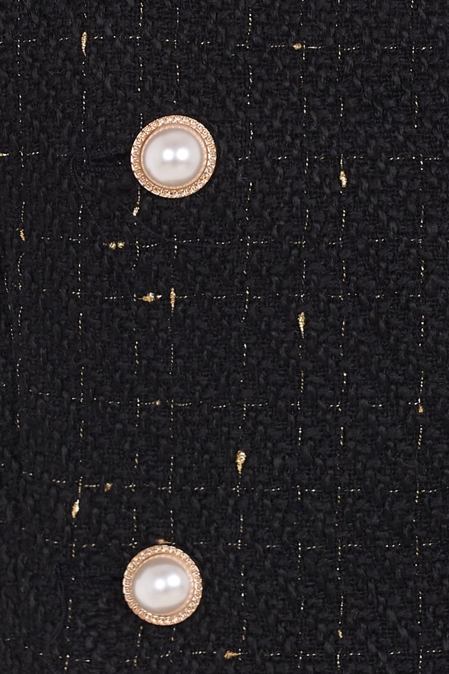 Blaire Double Breasted Tweed Cropped Top in Black Gold