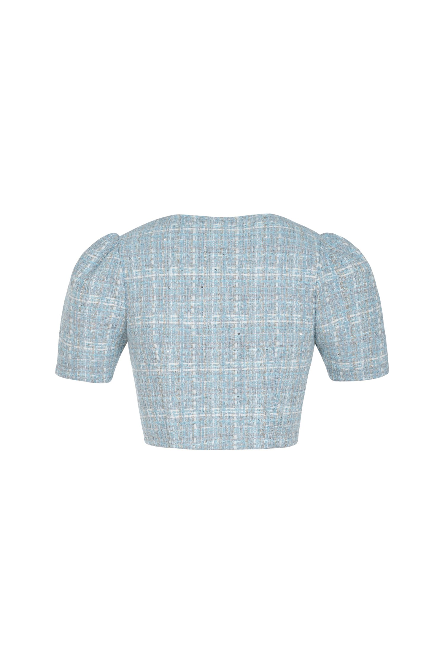 Blaire Double Breasted Tweed Cropped Top in Sky Blue