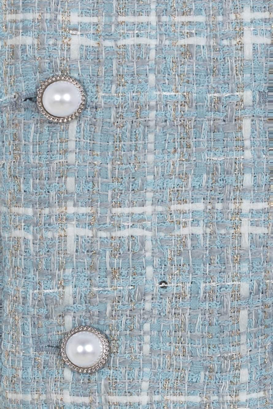 Blaire Double Breasted Tweed Cropped Top in Sky Blue