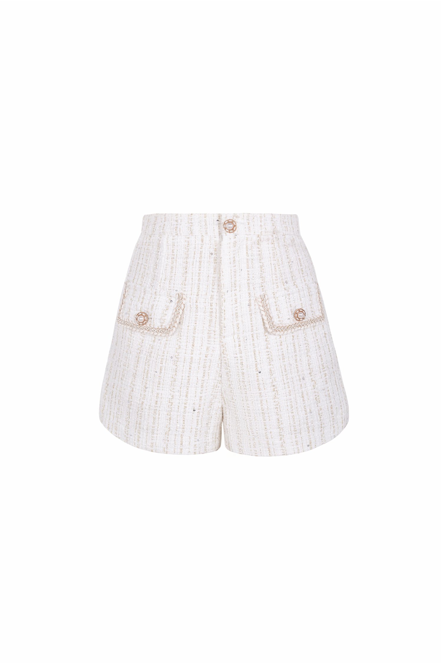 Delphine Tweed Shorts in White Gold