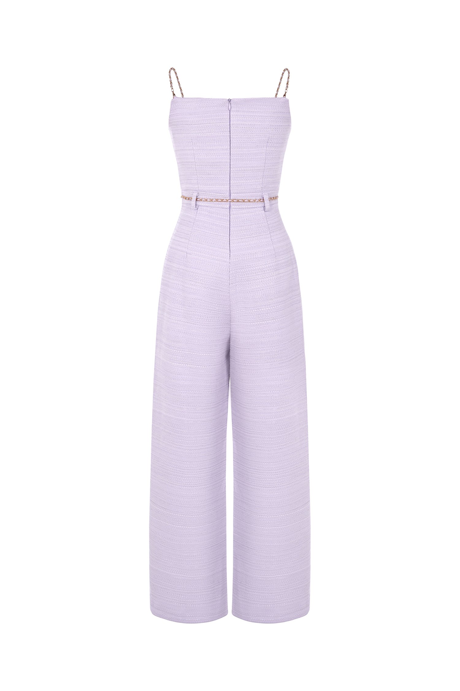 Elowyn Tweed Jumpsuit with Chain Belt in Lavender Tweed