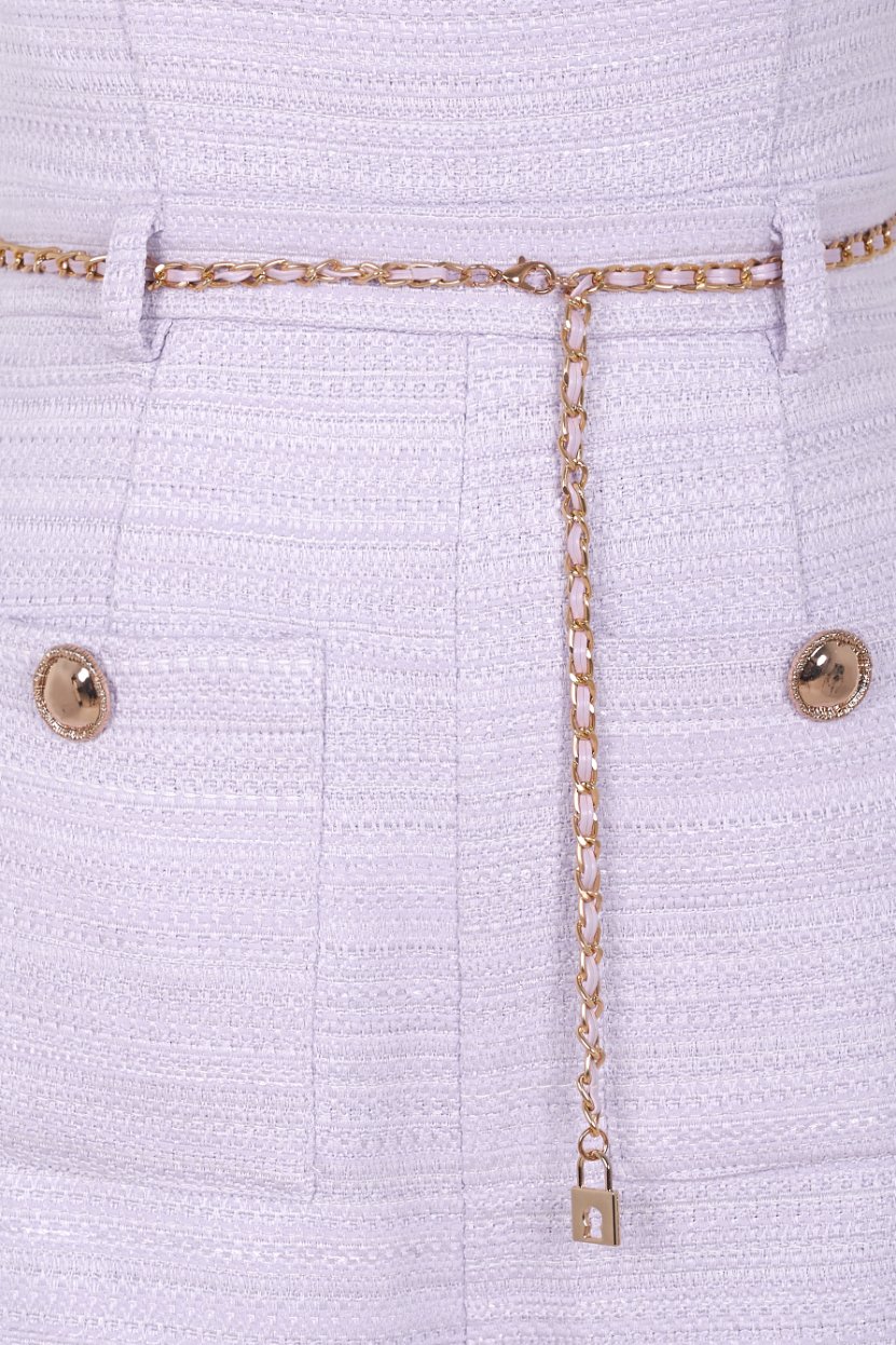 Elowyn Tweed Jumpsuit with Chain Belt in Lavender Tweed
