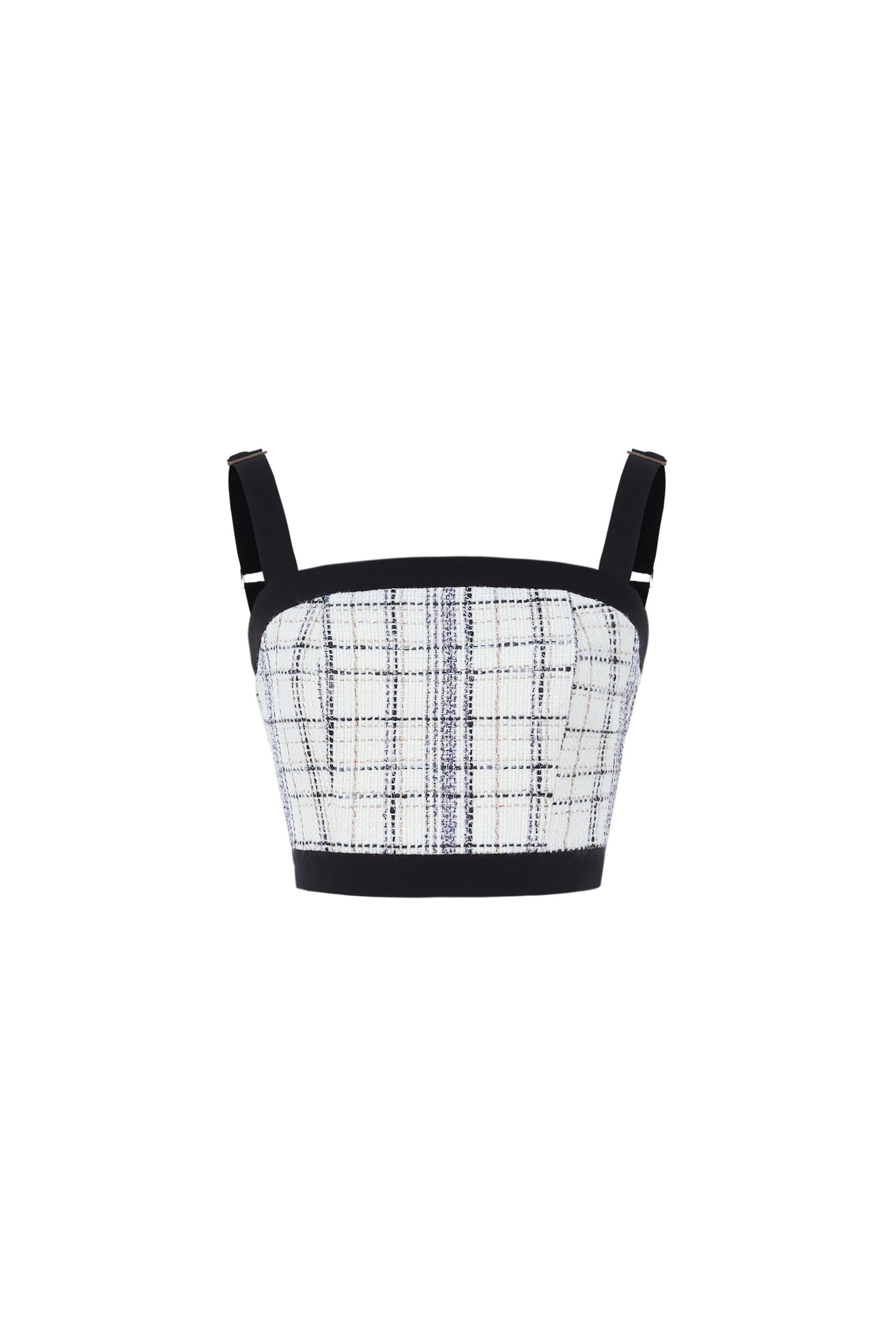 Brielle Contrast Panel Tweed Cropped Top in Ivory