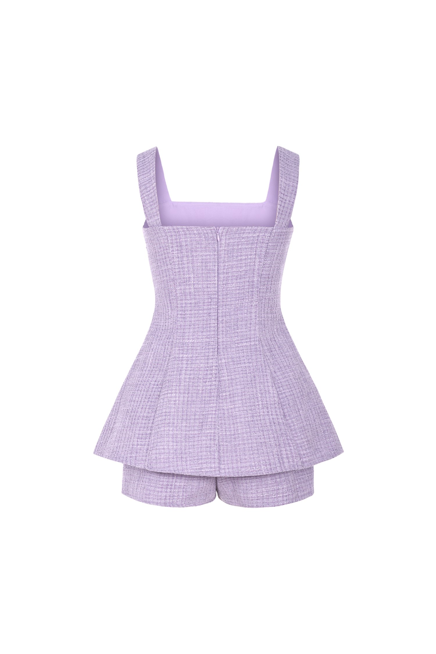 Olivia Peplum Tweed Romper in Light Amethyst