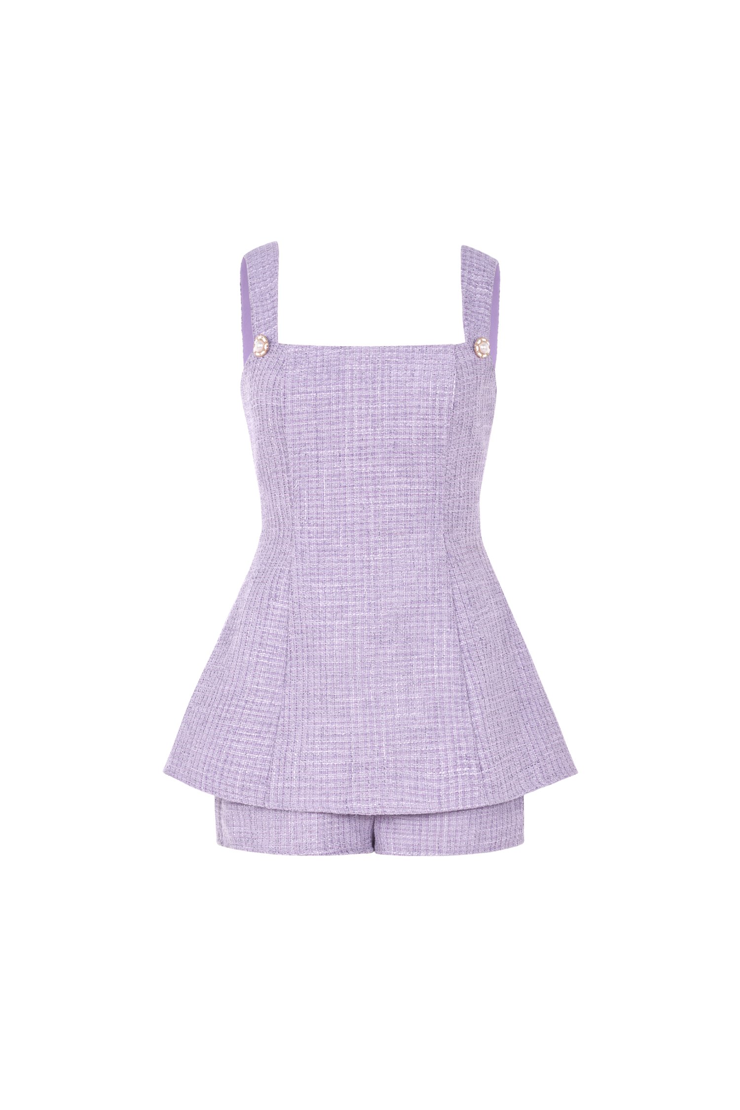 Olivia Peplum Tweed Romper in Light Amethyst