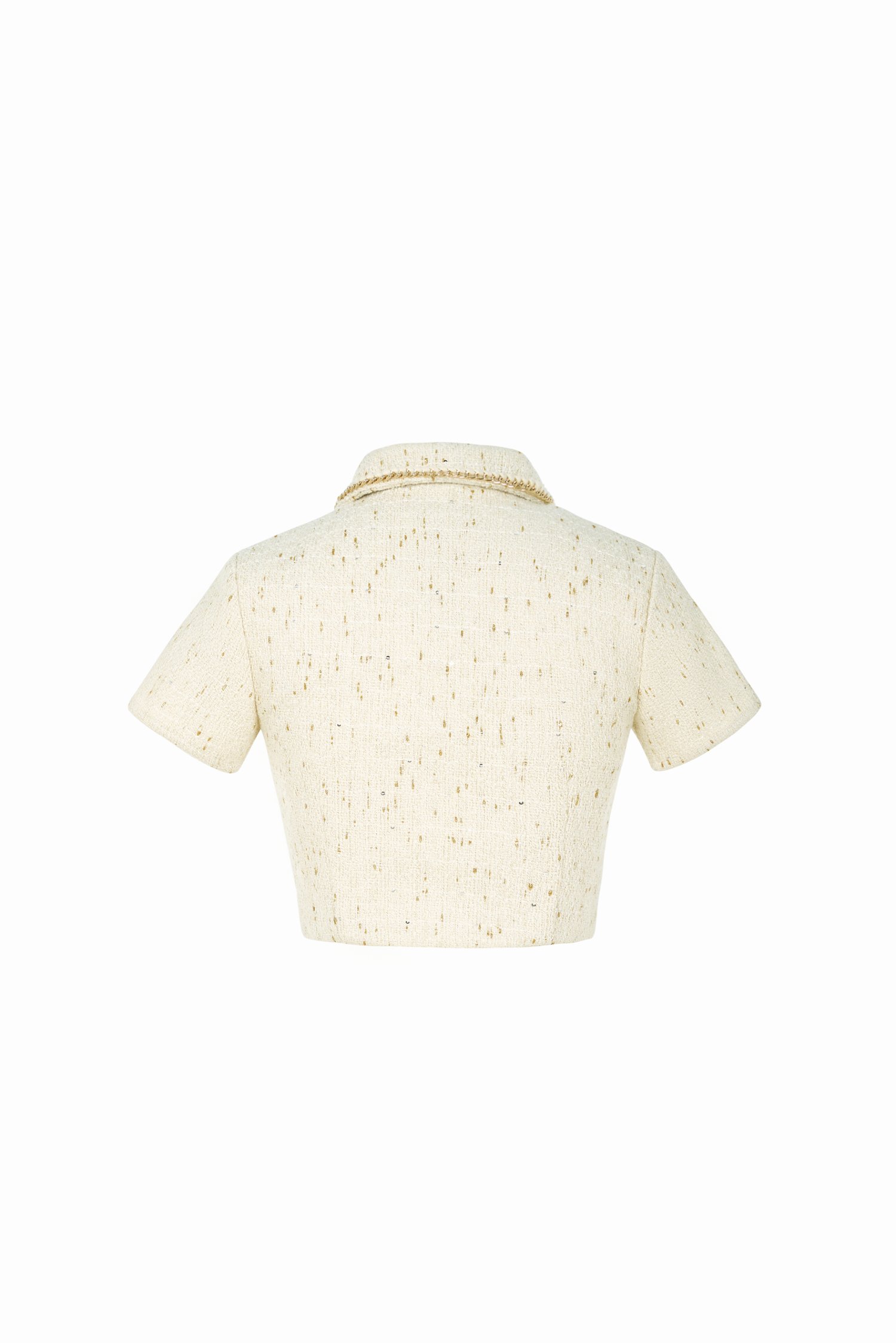 Pearlyn Collared Tweed Cropped Top in Cream Gold