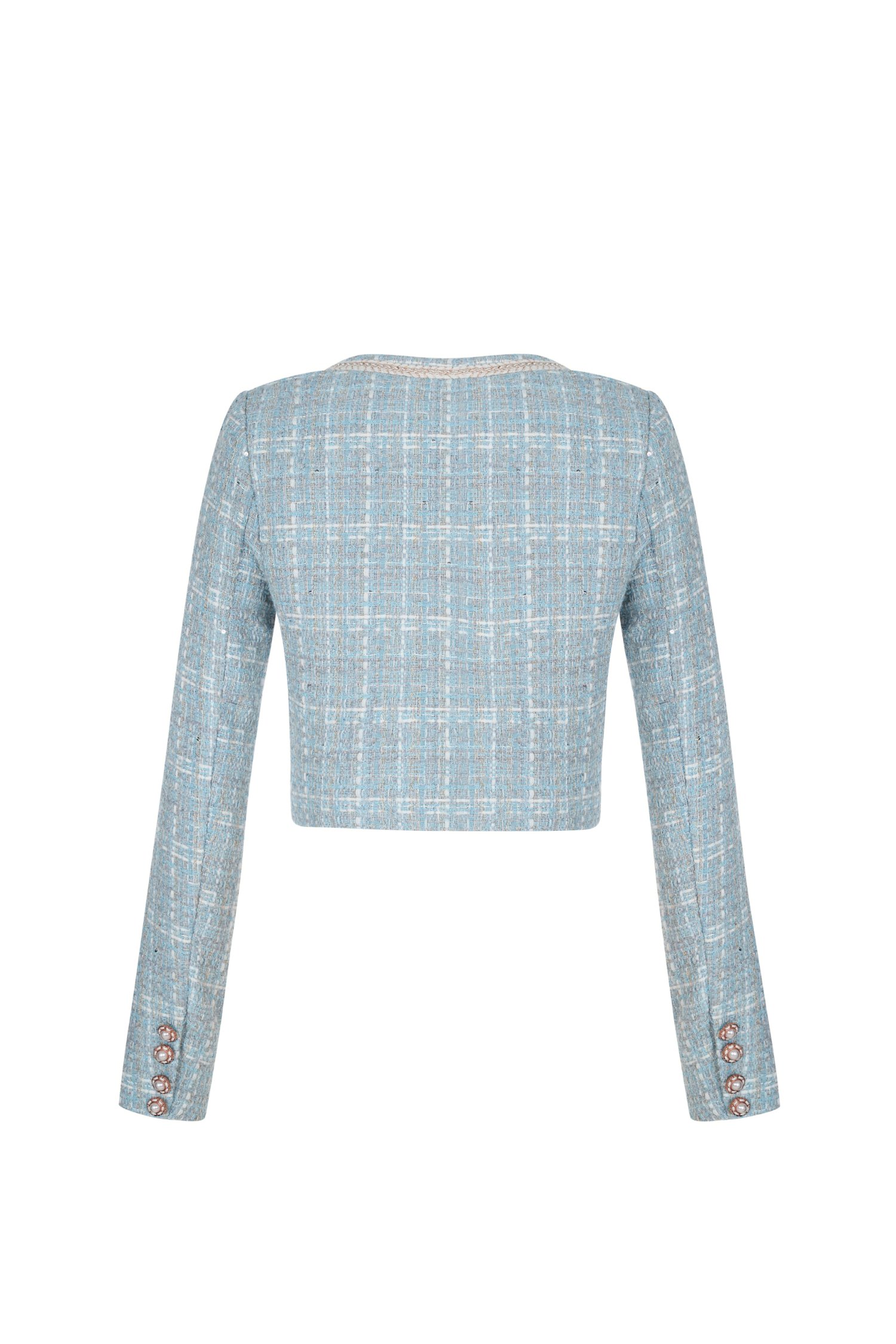 Leonara Tweed Cropped Jacket in Sky Blue
