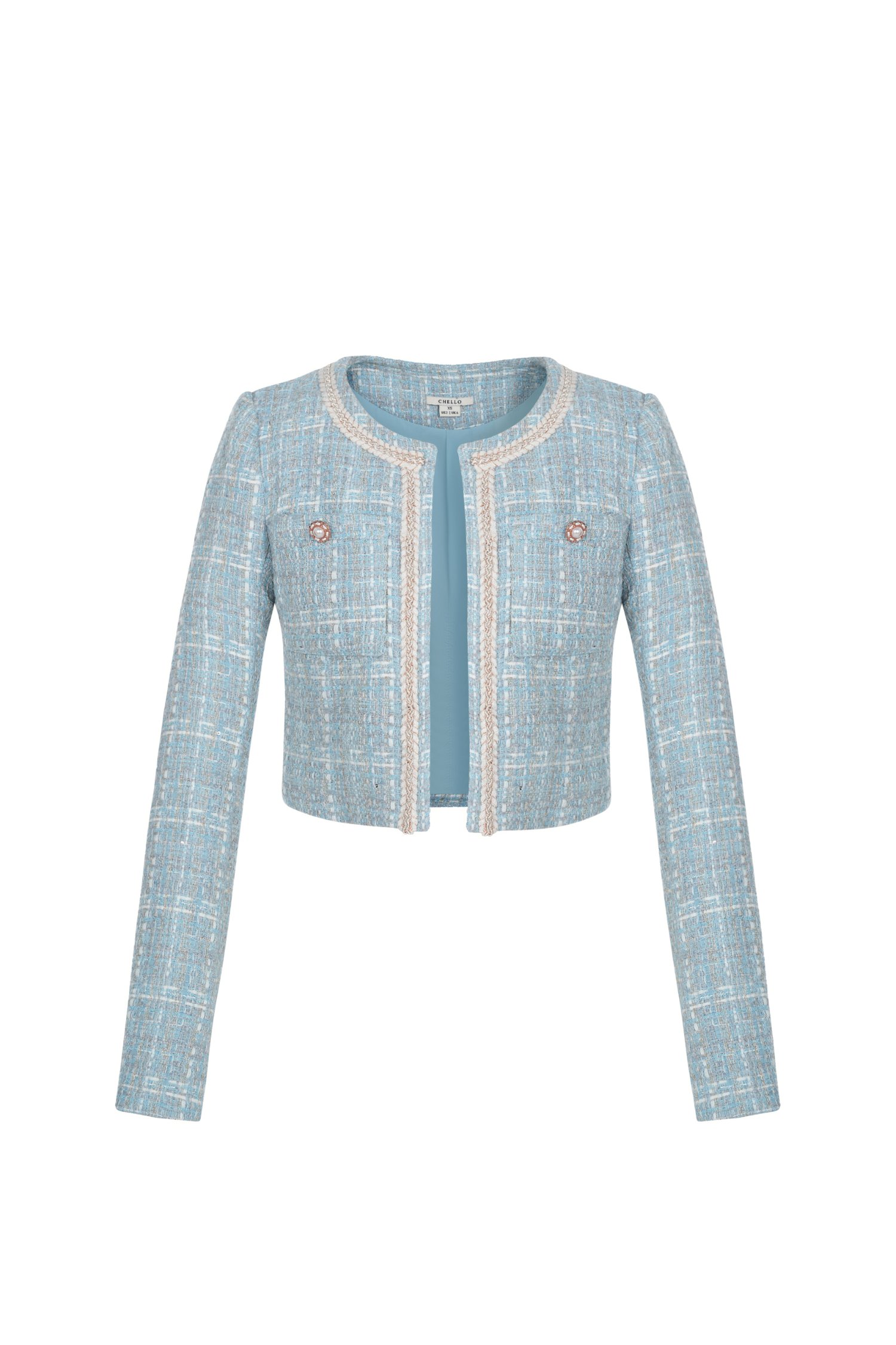 Leonara Tweed Cropped Jacket in Sky Blue