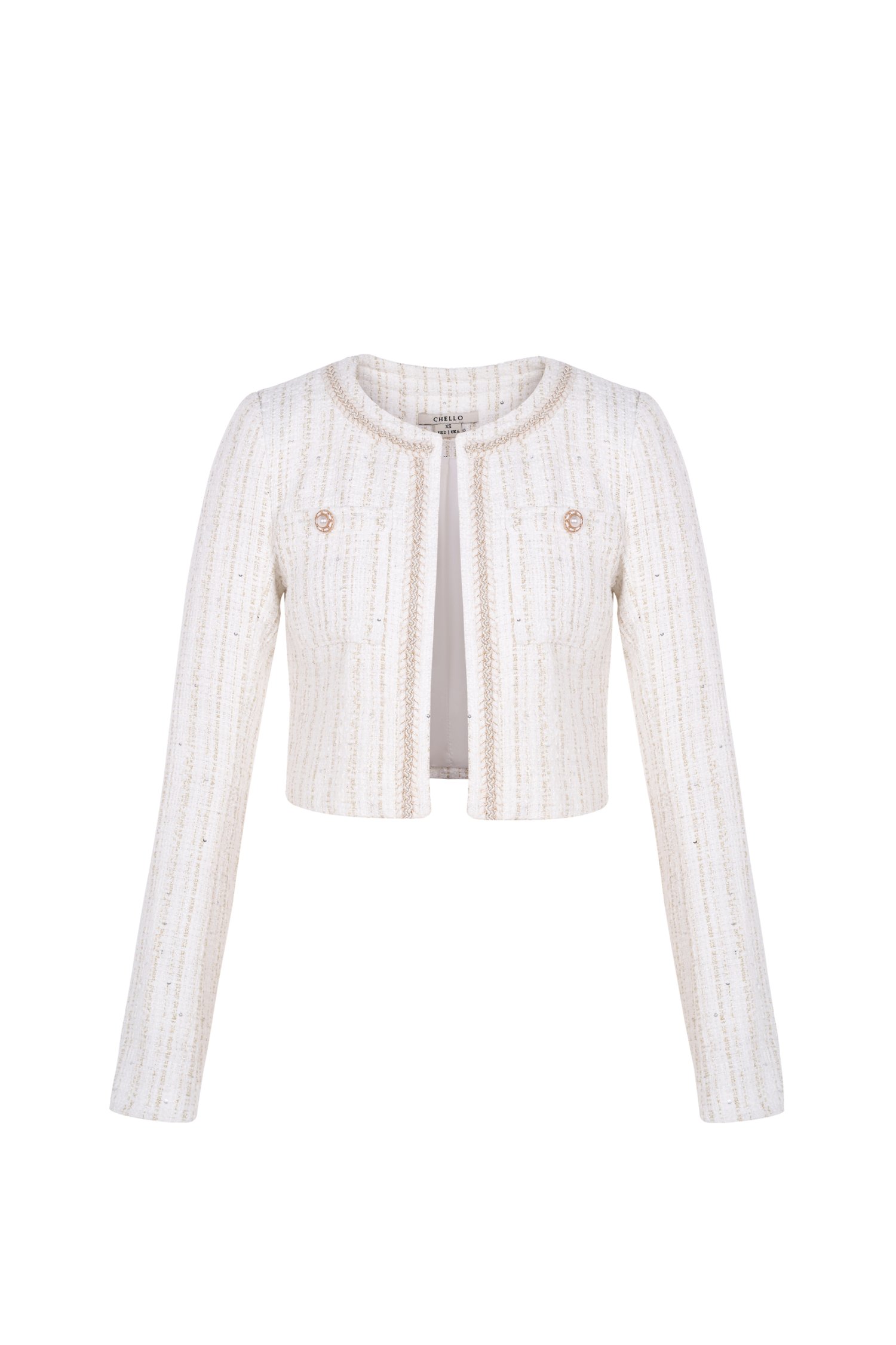 Leonara Tweed Cropped Jacket in White Gold