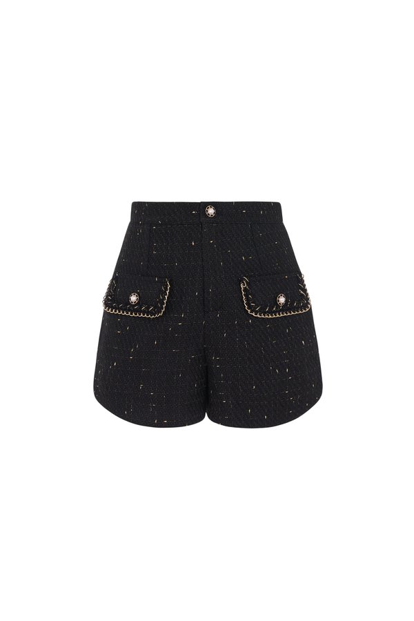 Delphine Tweed Shorts in Black Gold