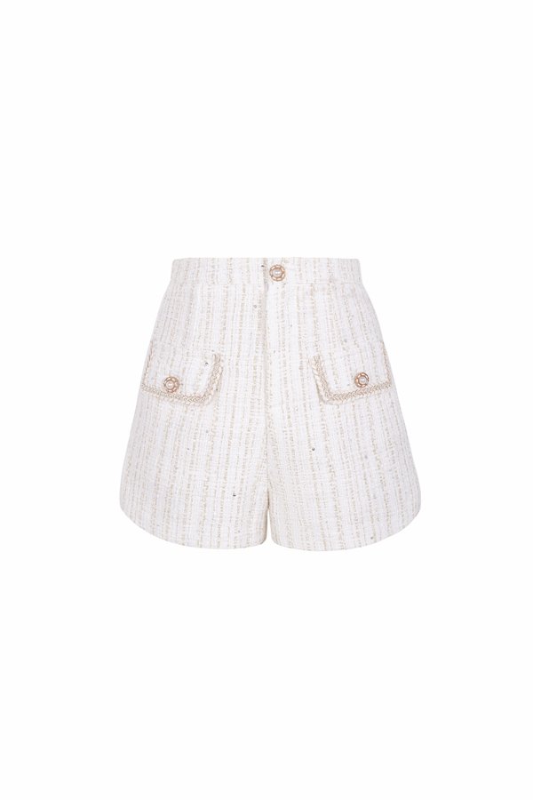 Delphine Tweed Shorts in White Gold