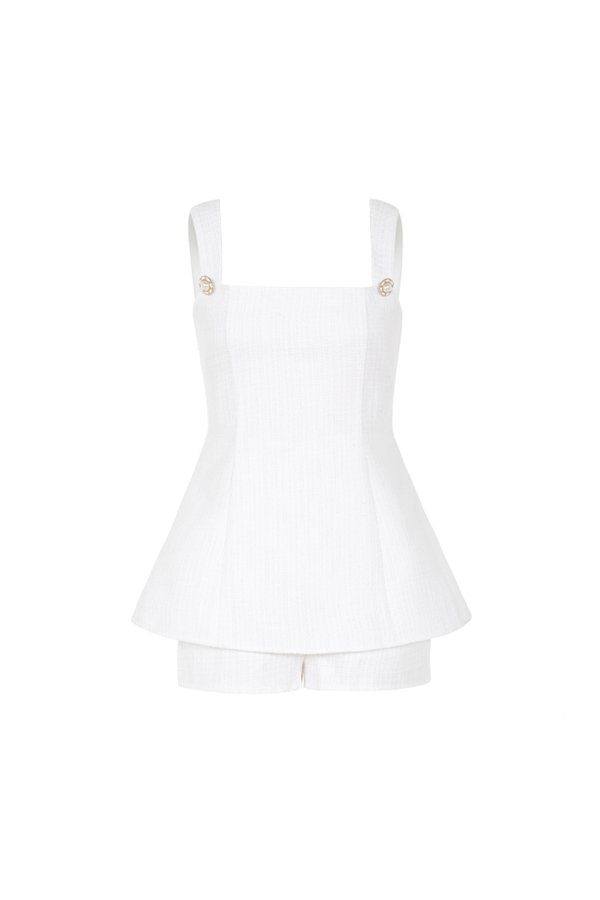 Olivia Peplum Tweed Romper in Iconic White