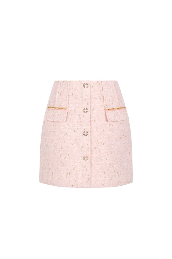 Celestia Tweed Mini Skirt in Rose Quartz
