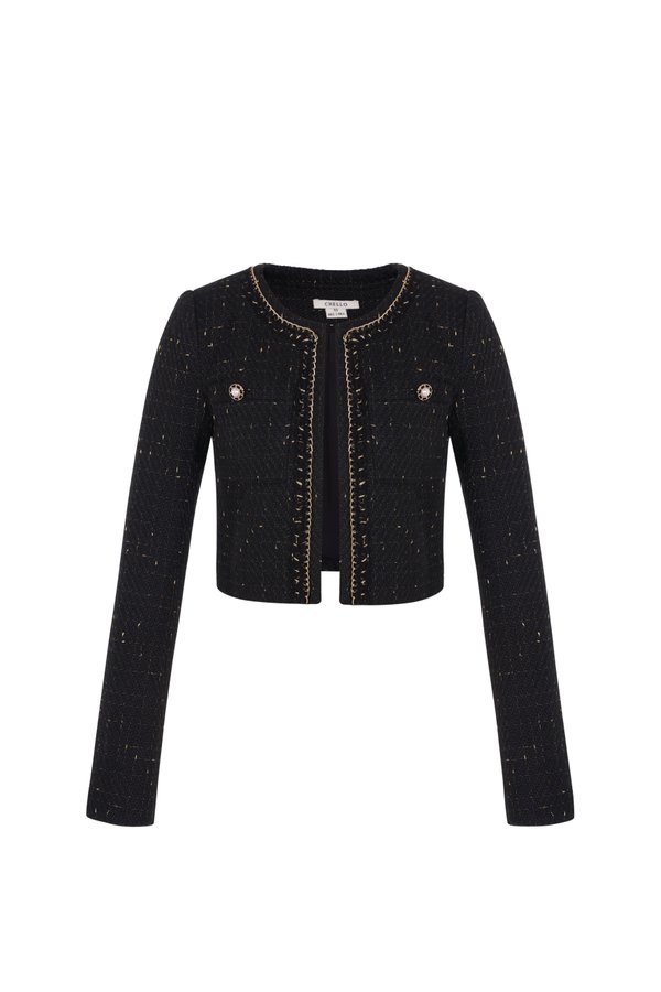 Leonara Tweed Cropped Jacket in Black Gold