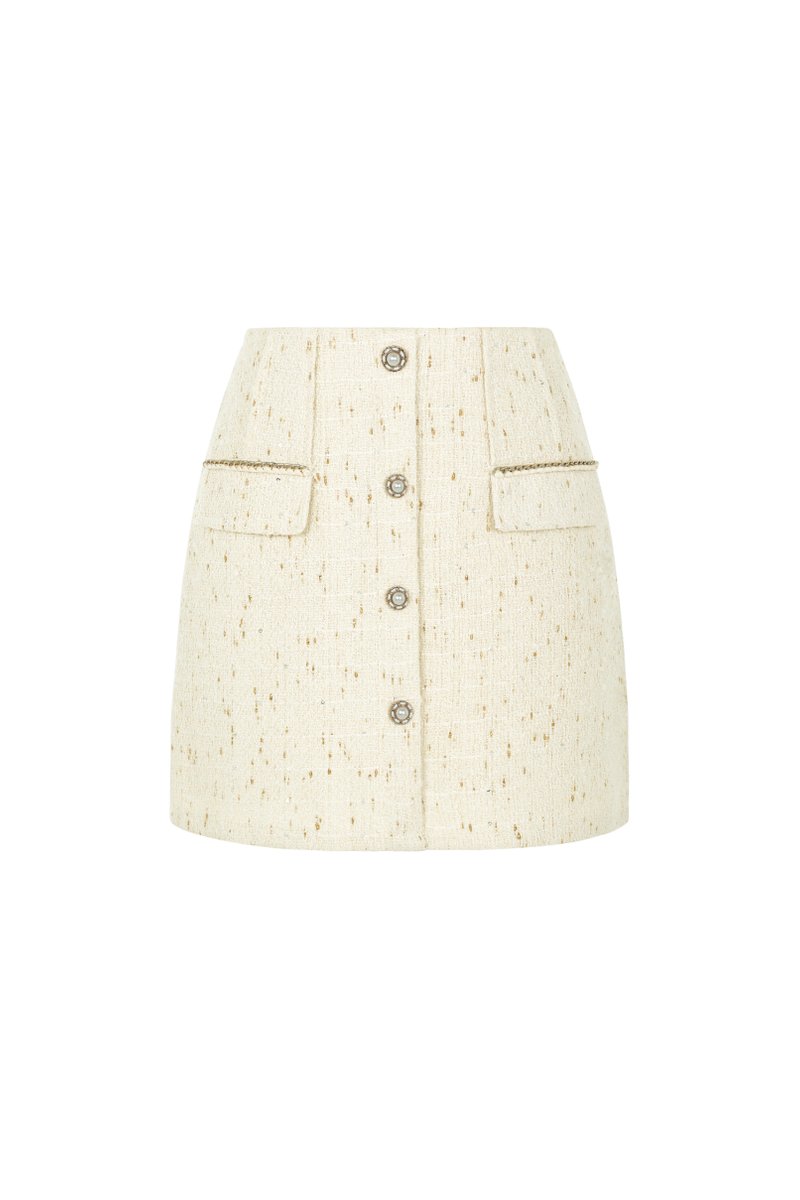 Celestia Tweed Mini Skirt in Cream Gold | Chello