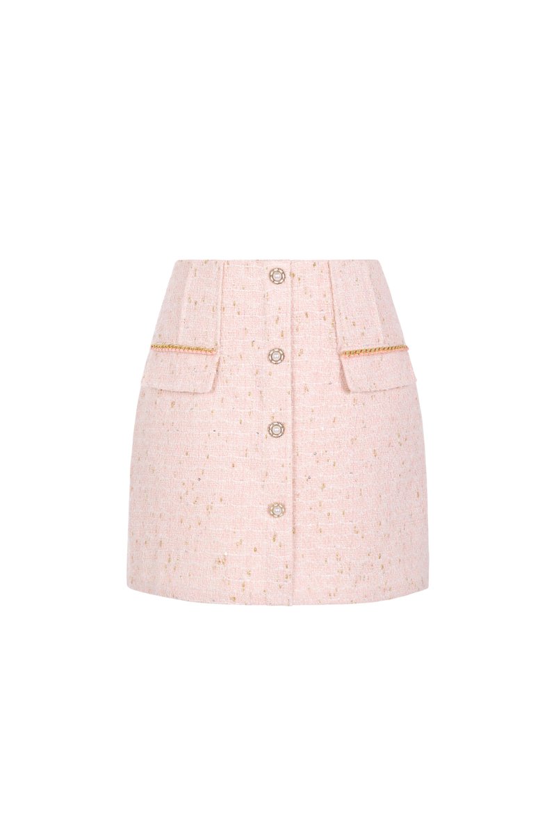 Celestia Tweed Mini Skirt in Rose Quartz | Chello