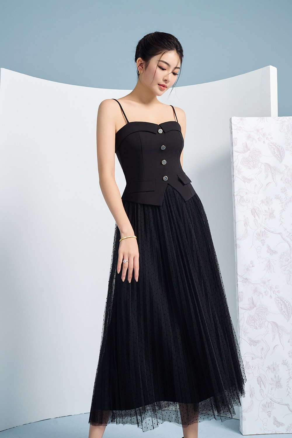 Ketra Tailored Strappy Vest Top in Classic Black