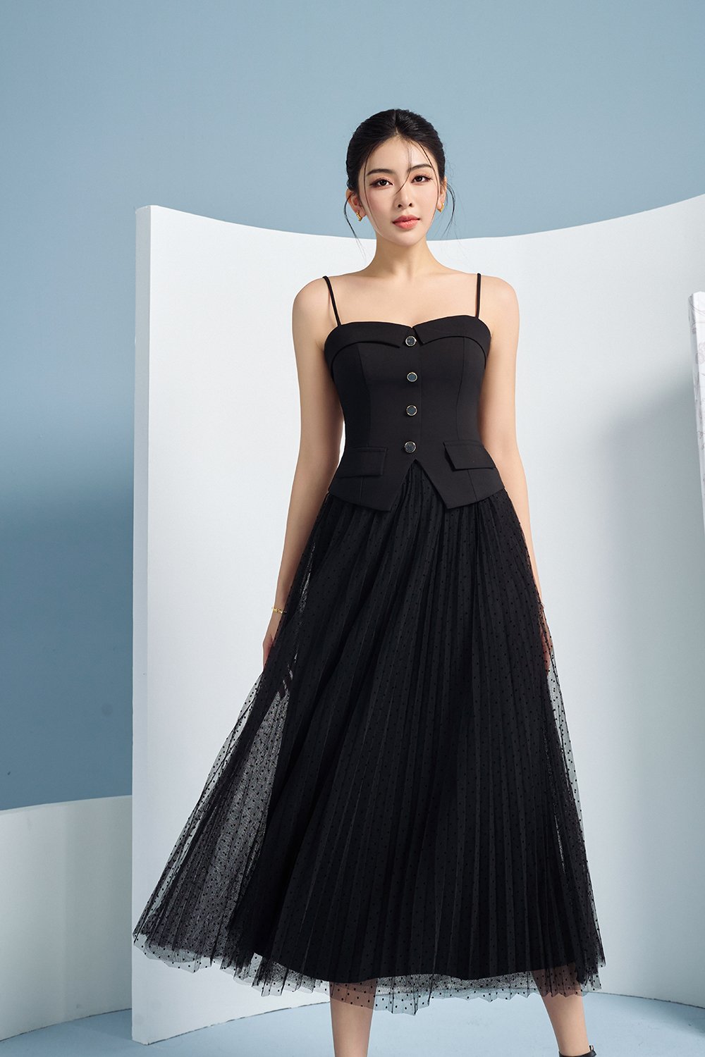 Ketra Tailored Strappy Vest Top in Classic Black