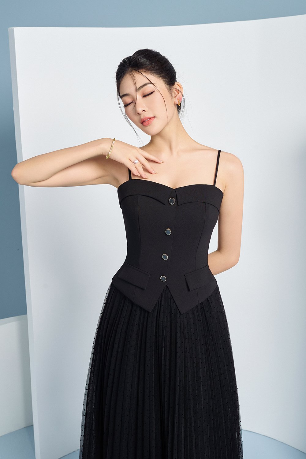 Ketra Tailored Strappy Vest Top in Classic Black
