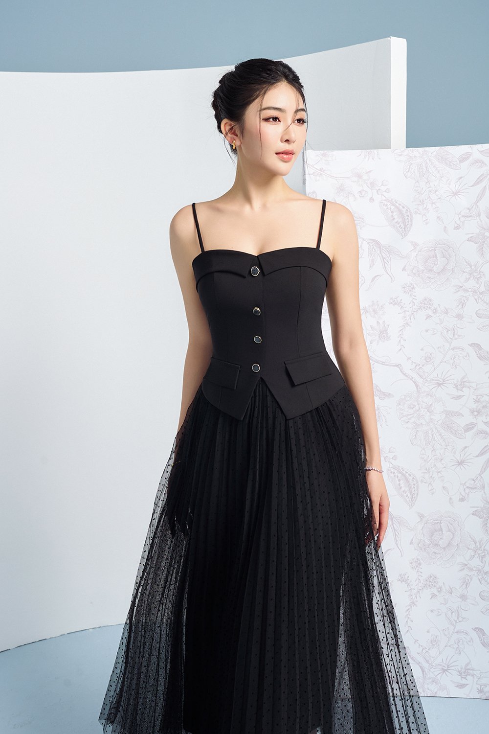 Ketra Tailored Strappy Vest Top in Classic Black