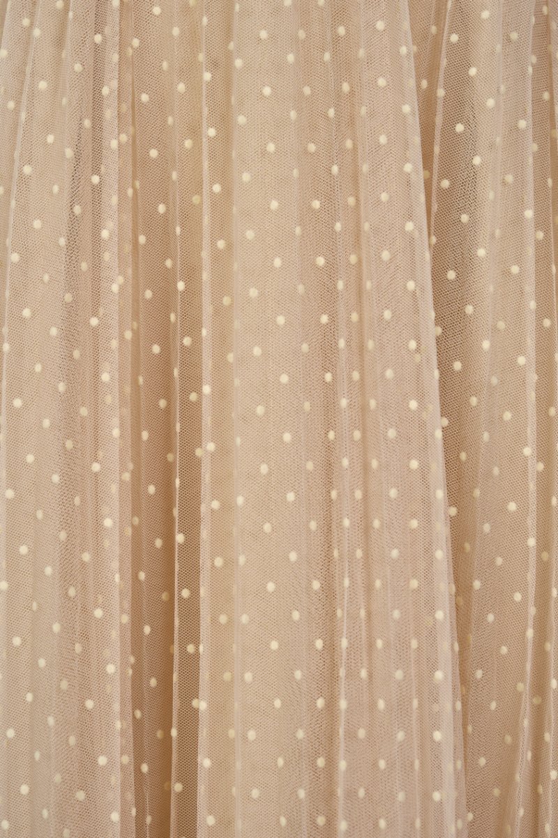 Averie Tulle Pleated Midi Skirt in Nude