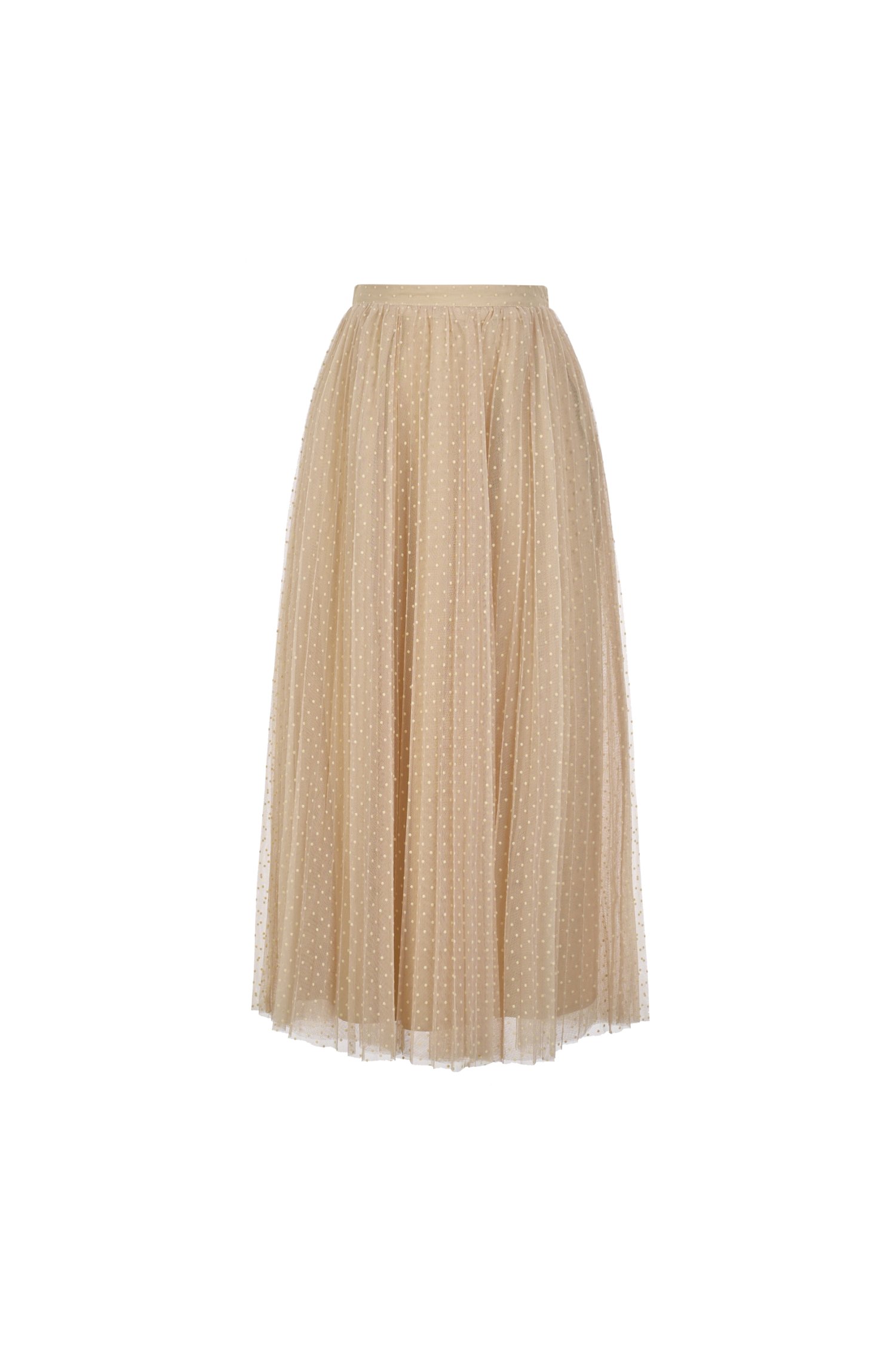 Averie Tulle Pleated Midi Skirt in Nude