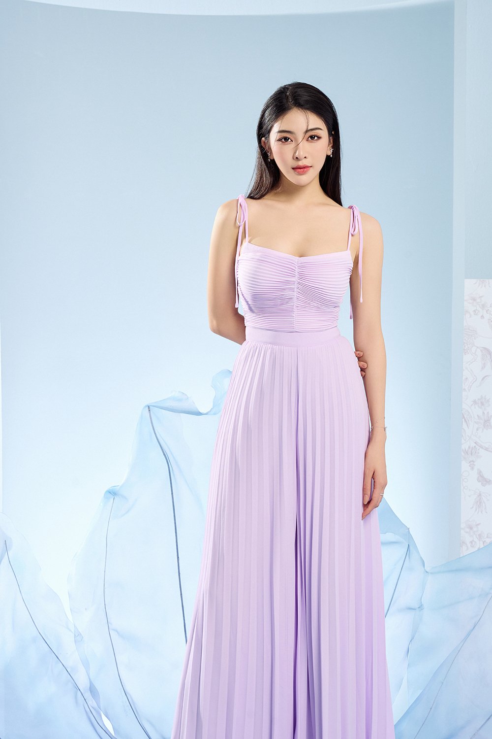 Callie Pleated High Waisted Pants in Lilac