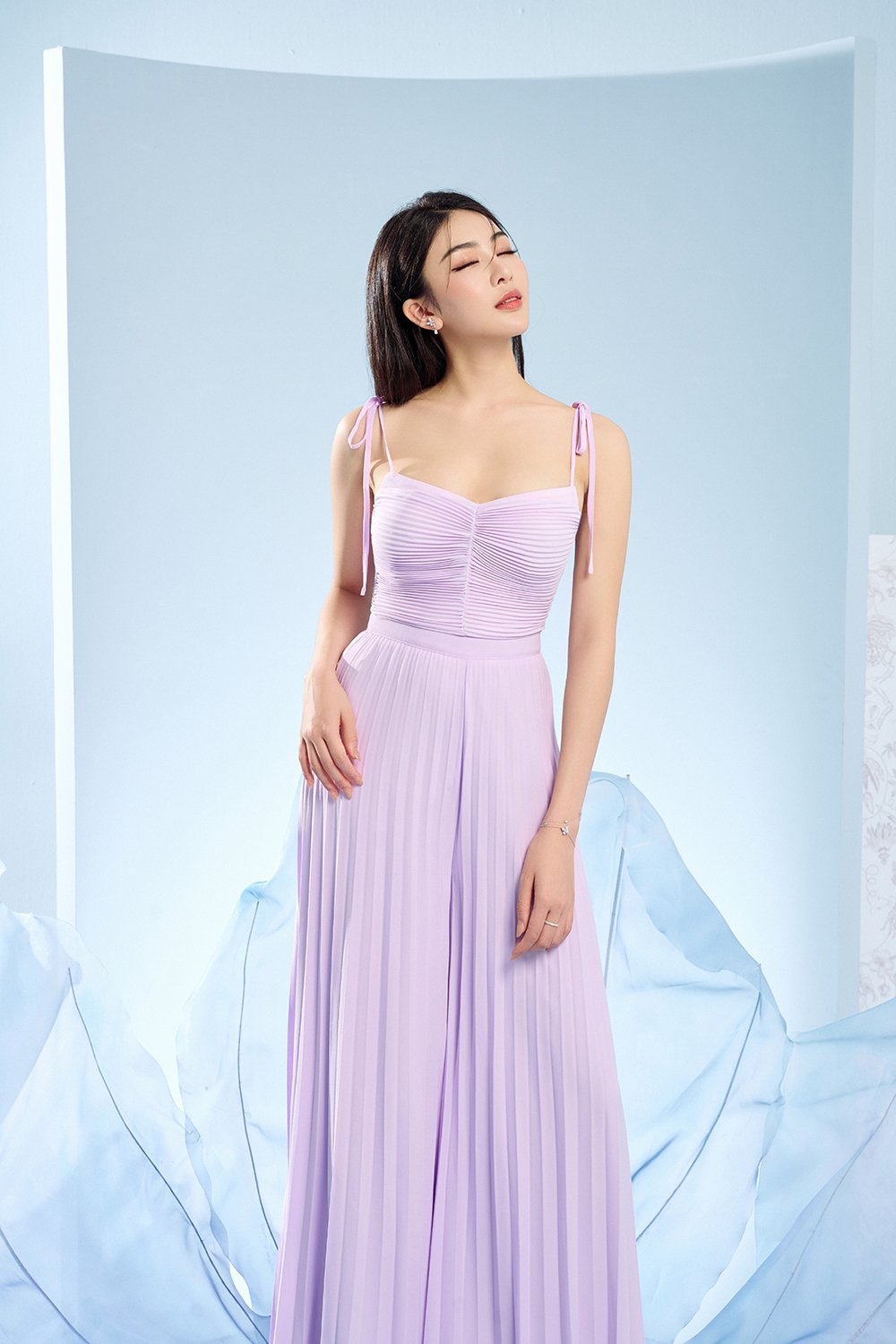 Callie Pleated High Waisted Pants in Lilac