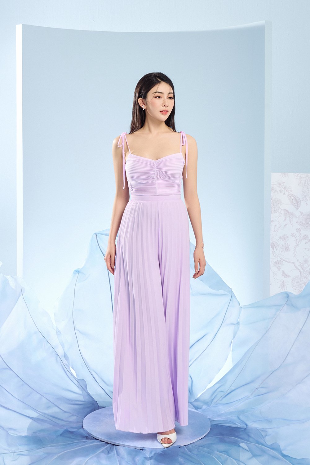 Callie Pleated High Waisted Pants in Lilac