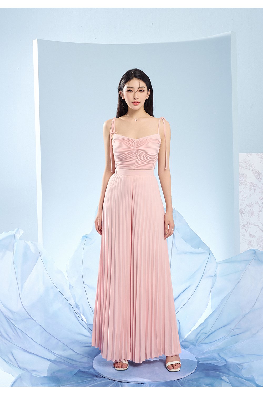 Callie Pleated High Waisted Pants in Teacup Rose