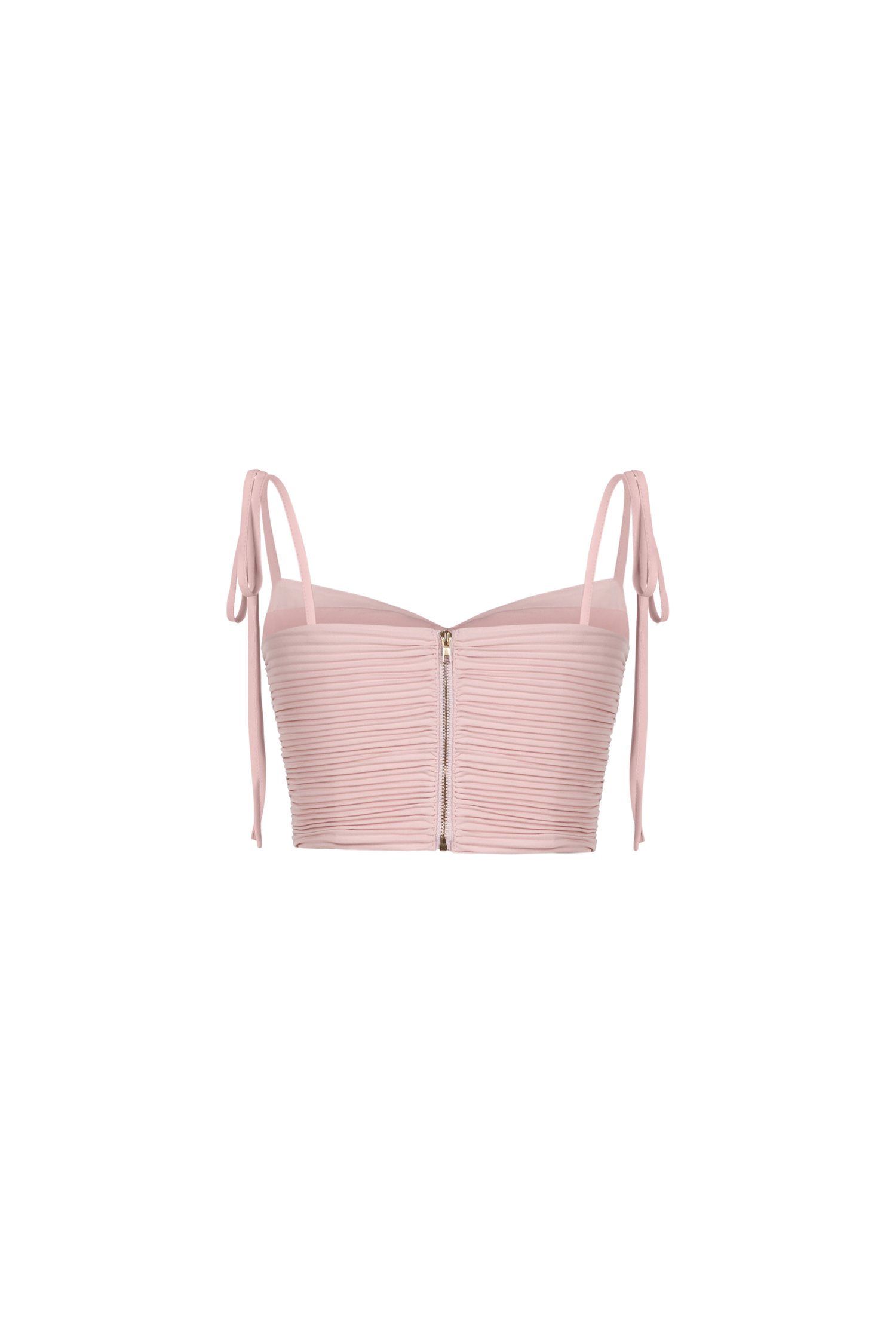 Callie Pleated Spaghetti Ribbon Straps Cropped Top in Teacup Rose