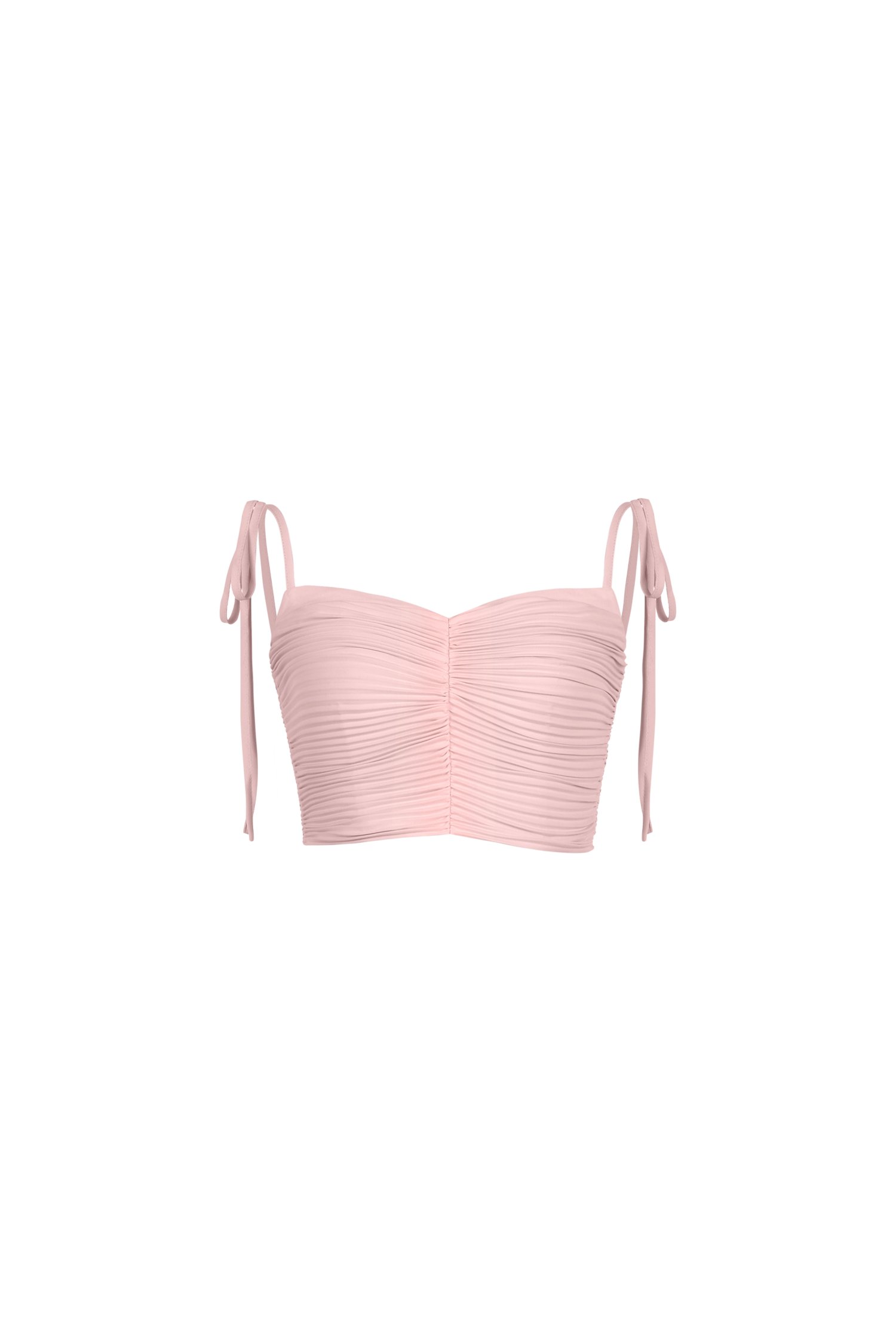 Callie Pleated Spaghetti Ribbon Straps Cropped Top in Teacup Rose