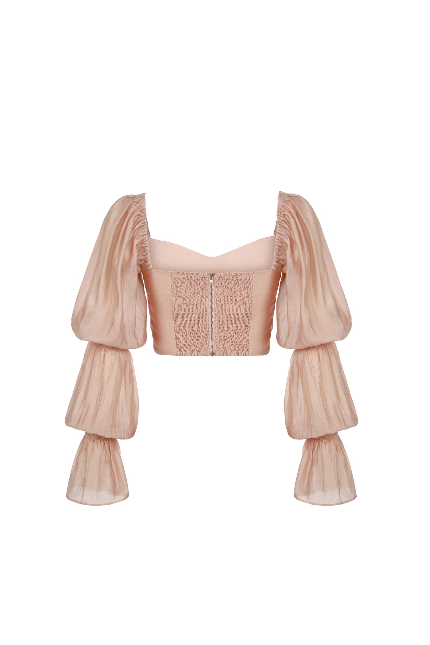 Cl&eacute;ore Sweetheart Puffy Sleeves Blouson in Golden Nude