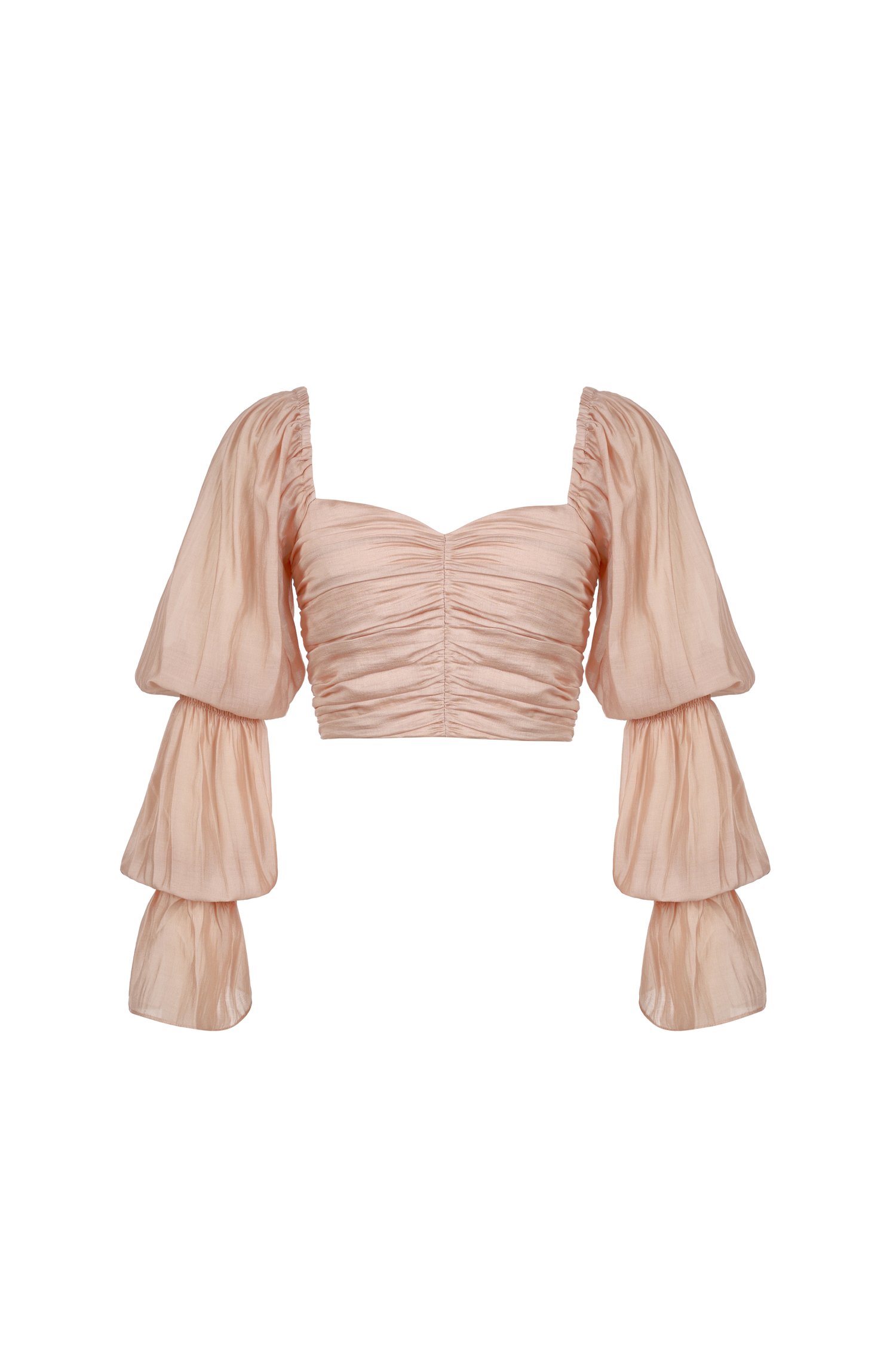 Cl&eacute;ore Sweetheart Puffy Sleeves Blouson in Golden Nude