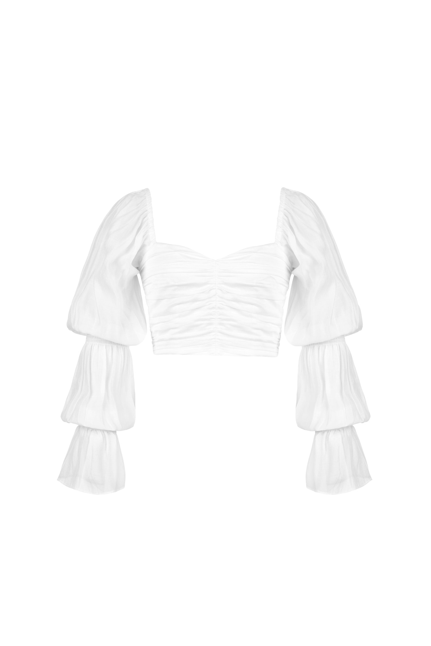 Cl&eacute;ore Sweetheart Puffy Sleeves Blouson in Iconic White