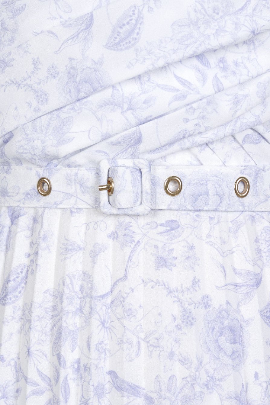 Eden Pleated Maxi Dress in Lilac Toile de Jouy